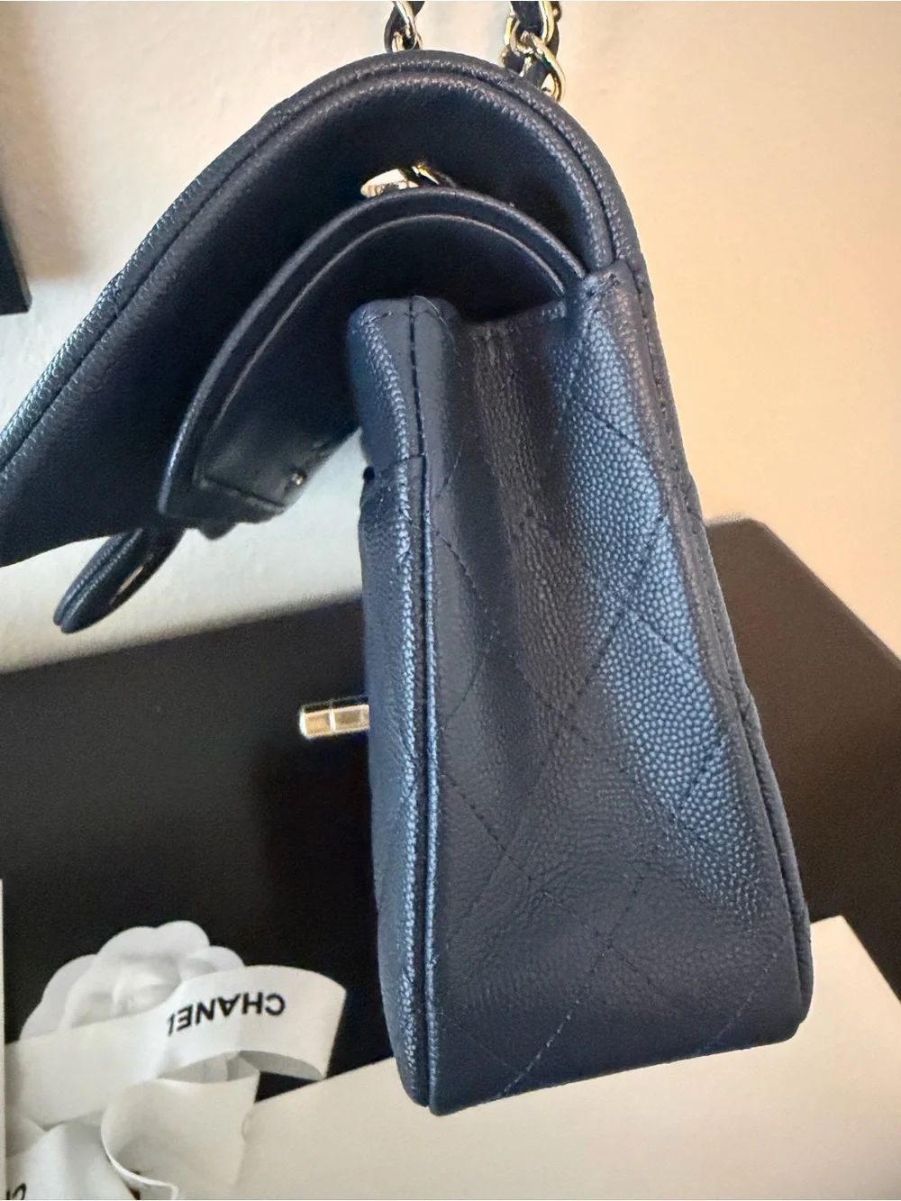 Chanel Medium Classic Grained Quilted Flap Bag in Blue